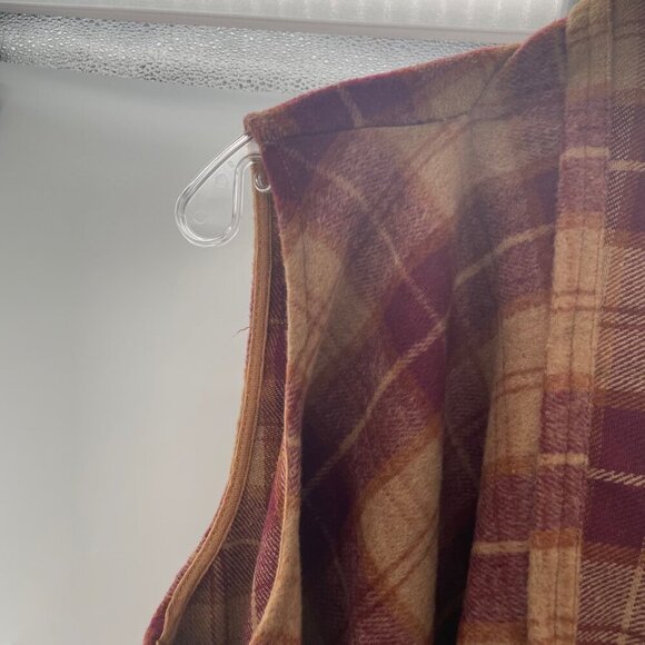 Entro Women's Plaid Sleeveless Cardigan Open Front Wine/Tan Size Small Fringe - Picture 5 of 8